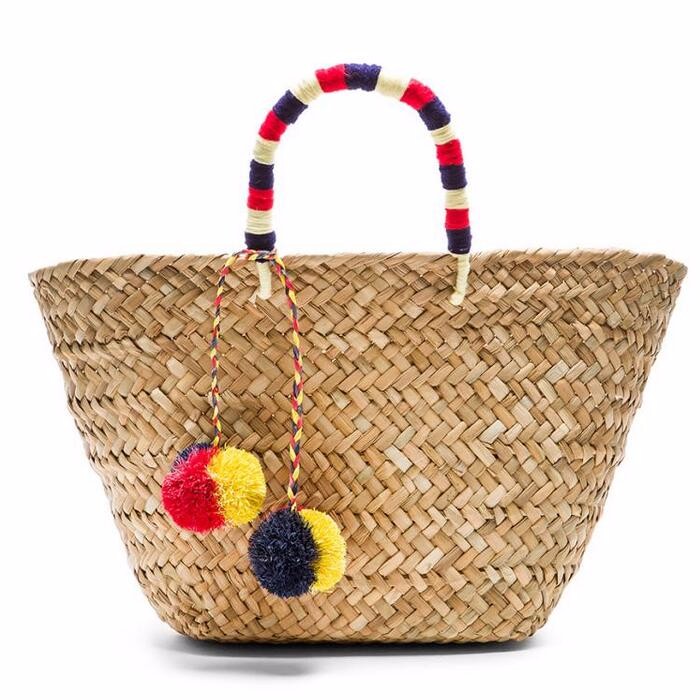 2018 Simple handwoven  straw bags pom pom bulk cheap large totes canada
