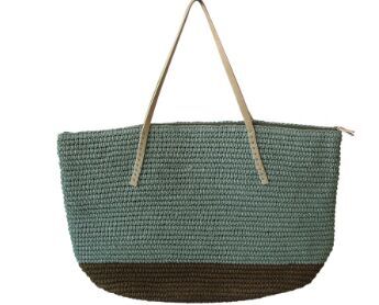 Crochet straw bags with leather handles and zipper wholesale large cheap