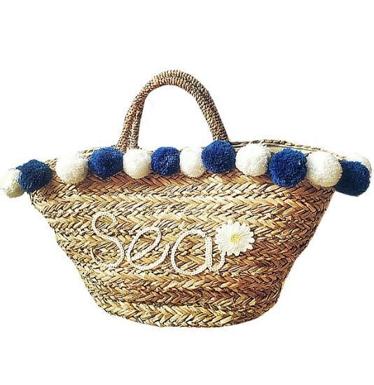 2018 Hotsale Beach handmade seagrass bags with pompon