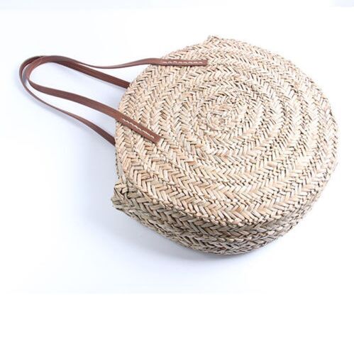 Natural  straw totes bags circle with leather belt shoulder bag aliexpress