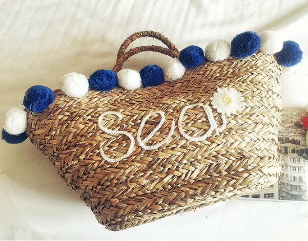 2018 Hotsale Beach handmade seagrass bags with pompon