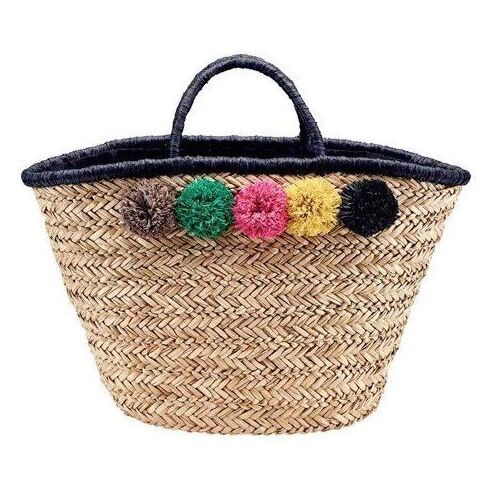 2018 Fashion Woven Handbag Straw Knitted Beach Bag with diy pom poms
