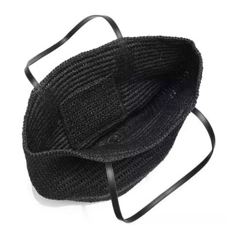 Crochet black straw bags women beach tote  shopper bag factory diy small tote