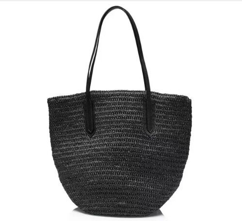 Crochet black straw bags women beach tote  shopper bag factory diy small tote