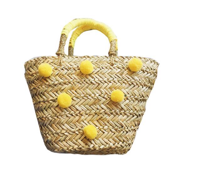 Factory Handmade eco friendly  pom pom straw bags for beach DIY cutom