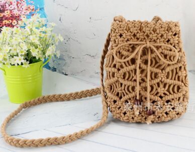 Crochet straw  backpack with Drawstring cross body bags for sale small totes
