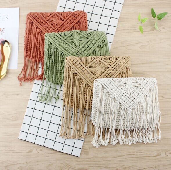 ​ New design small  Crochet paper rope square straw bag with cross body for summer