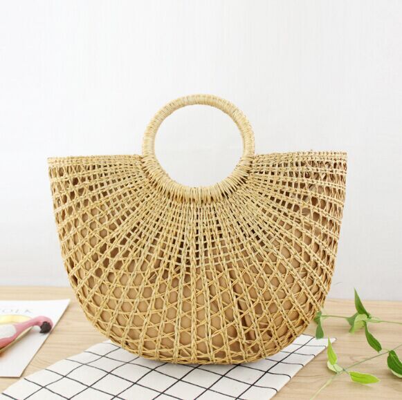 Half-round bag made of straw Rattan Woven Beach Bags recycle weaving