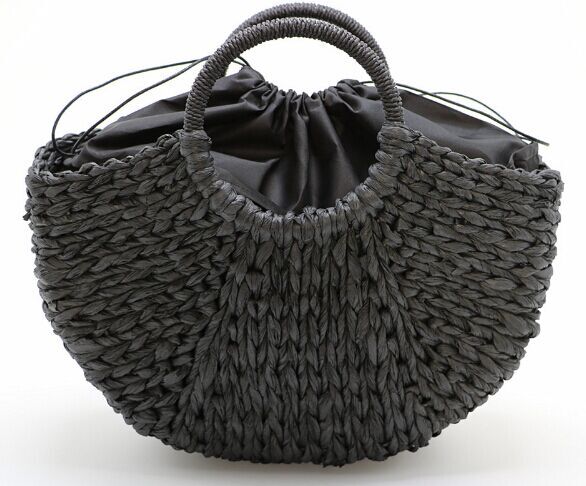 2018 Fashion Summer handmade  Rattan Woven handbag Beach straw bag diy cheap for sale black