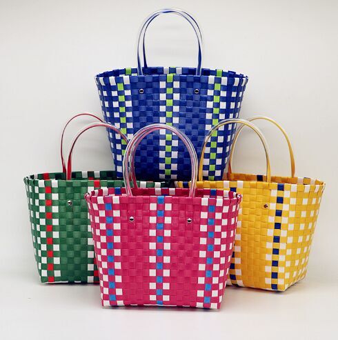 Plastic bag holder with logo storage recycling cheap handmade woven au