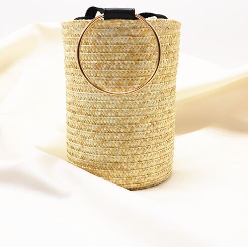 Gold black Straw bags Bucket with circle handle wholesale cheap aliexpress