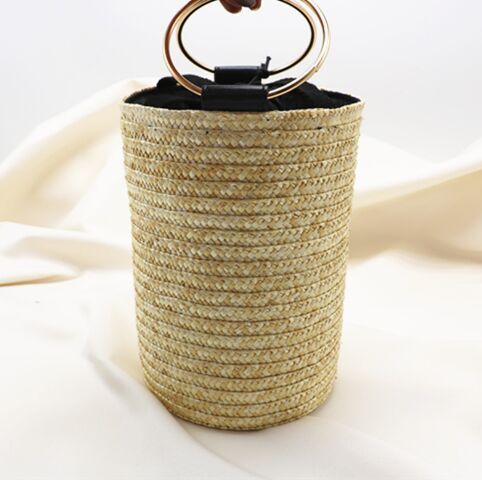 Gold black Straw bags Bucket with circle handle wholesale cheap aliexpress