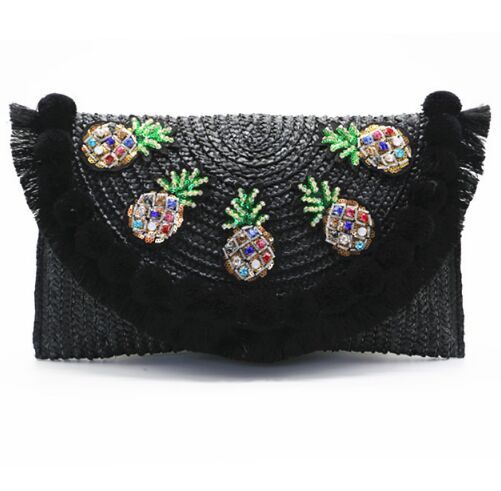 New Fashion Straw evening envelope bags with pom poms hat  wholesale factory