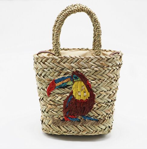 New seagrass straw handbags with embroidery zipper cheap wholesale