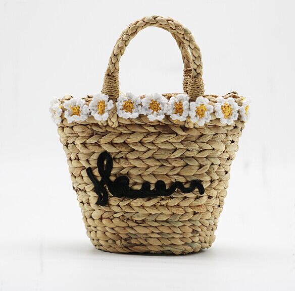 Fashion cute Straw beach cross body bags with flower decoration